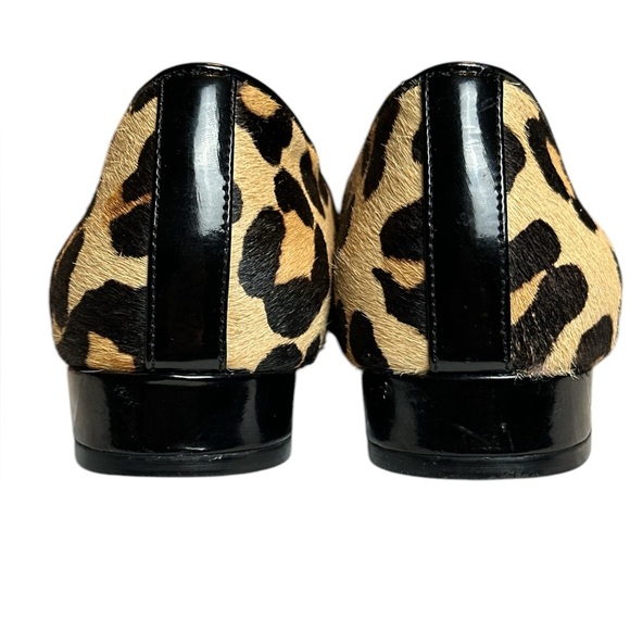 Anne Klein AKKEANA iflex Leopard Print real fur flats black patent bow - Picture 4 of 13